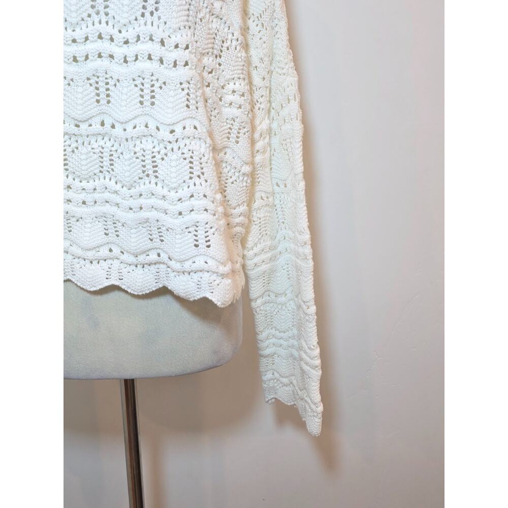 Sincerely Jules White Crochet Scallop Boho Bell Sleeve Crop Sweater Top Size L - Picture 4 of 8